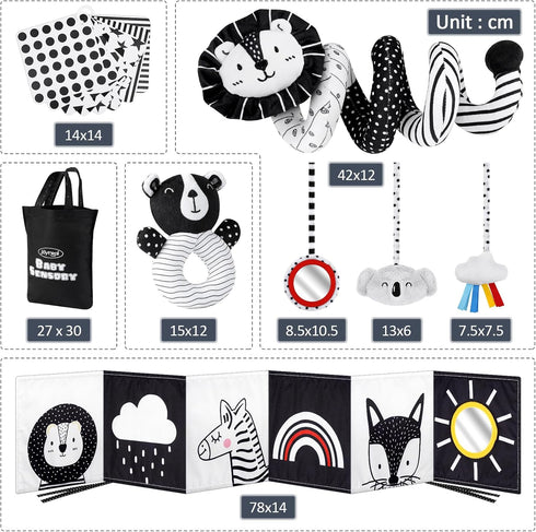 Joyreal High Contrast Baby Toys for Newborn, Black and White Baby Sensory Toys with Car Seat Toys,Infant Toys