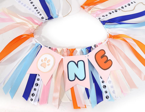 BASCT 1st 1st Light Blue Navy Brown Orange Pink Birthday High Chair Banner - First Birthday Party Decoration for Girls