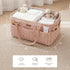 Konssy Braided Quilted Diaper Caddy Organizer, Boho Nursery Storage Basket with PU Leather Handles, Water-Repellent