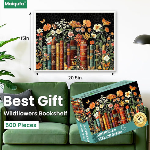 500 500 Piece Puzzle for Adults | Vintage Wildflowers Books Puzzle | Recycled Cardboard Plant Flowers Jigsaw Puzzle
