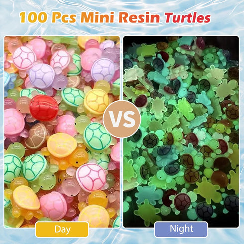 100 Pcs Mini Turtle Blind Bags for Kids - Glow in The Dark Resin Turtles Collectible Sea Turtle Toys for Party Favors