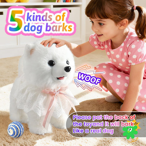 Marsjoy Samoyed Walking Barking Dog for Kids Interactive Musical Puppy Robot Repeats What You Say, Realistic Licking