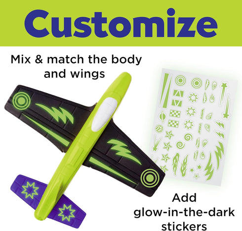 Creativity for Kids Stunt Squadron Glow-in-The-Dark Foam Fliers - Create 3 Foam Airplane Toys, STEM Kits for Ages 5-8+