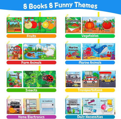 Dr.Rapeti Soft Cloth Baby Books, 8-Pack Washable Crinkle Books for Infant Toddler Learning Gifts