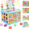 Qilay Wooden Activity Cube for Toddlers 1-3, 5 in 1 Multipurpose ABC-123 Abacus Montessori Learning Toys for 1-3 Year