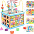 Qilay Wooden Activity Cube for Toddlers 1-3, 5 in 1 Multipurpose ABC-123 Abacus Montessori Learning Toys for 1-3 Year