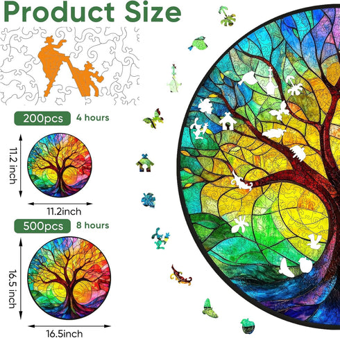 500 Adults,5MM (16.5"*16.5") Ruikiyart Colorful Tree Piece Puzzles for Tree of Life Wooden Jigsaw Puzzles, Tree Puzzle
