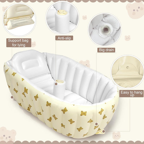 Mink Newborn to Toddler Bath Tub,Inflatable Baby Bathtub with Built-in Air Pump,Portable Travel Shower Basin with Back