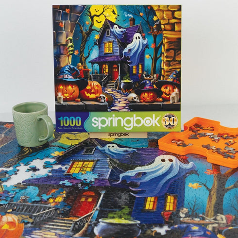 1000 Springbok Haunted Halloween Party Piece Jigsaw Puzzle for Adults - Haunted Mansion - Unique Cut Pieces - Made