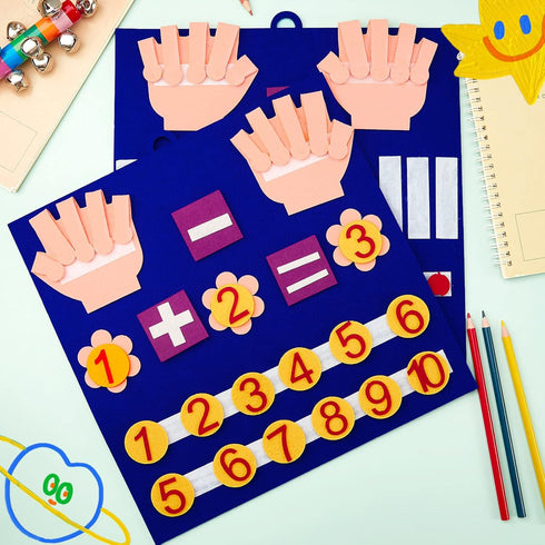 2 Handmade Felt Finger Toy Set, Felt Math Toys for Kindergarten Learning, Counting Finger Boards Addition Subtraction