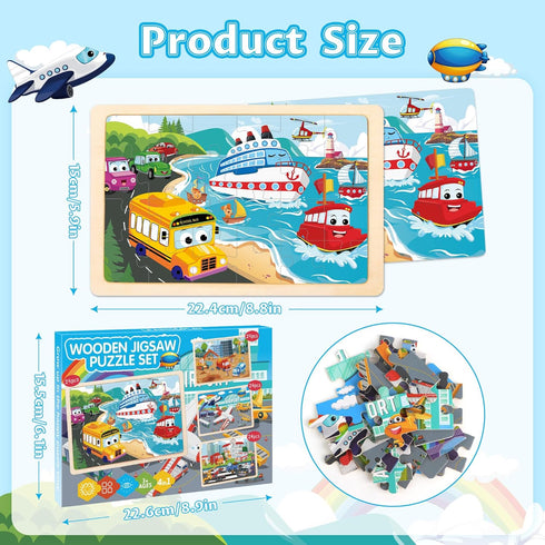 3-5, 4 Packs 4-6, 24-Piece 3-5,Preschool 4-8 Wooden Puzzles for Kids Ages Puzzles for Kids Ages Truck Vehicle Wood