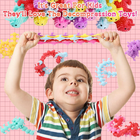 50 Pack Chivao Bulk Stretchy String Fidget Toys Animal Sensory Toys for Kids Adults Colorful Fidget Worm Stress Anxiety