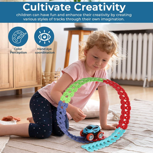 Car and Flexible Track Playset for Kids 3-11 Years Old, Engineering Road Race Tracks Toys for Boys and Girls