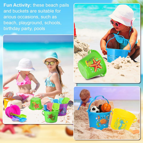 Leitee 50 Pieces Mini Plastic Sand Bucket for Kids, 6.3 Inch Small Beach Pail for Summer Beach Toys