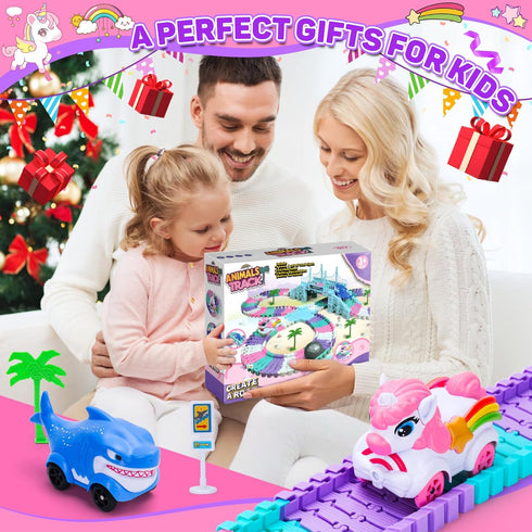 3 4 5 194PCS 4-8 3-6 6-8 Race Track Toys for Year Old Girls Gifts: Unicorn & Shark Flexible Racetrack for Kids Ages |