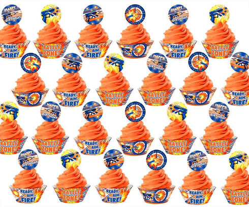 Dart War Cupcake Kit - 48 pieces with 24 Cupcake Toppers and 24 Cupcake Wrappers for Dart War Party Decorations