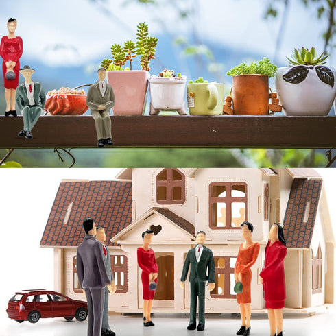 People Figurines Mini Trains, 1:25 Scale Painted Figures for Dollhouse Scenes, Standing and Sitting Plastic People