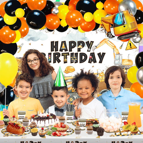 251 Set Construction Birthday Party Supplies PCS Construction Birthday Banner Balloons Plates Napkins Cups Tablecloth