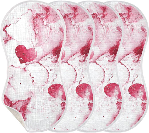 decor gift 4 Pack 22x11in Cotton Baby Muslin Burp Cloths Breathable Heart Marble Valentines Baby spit up Cloth