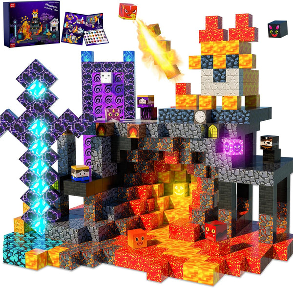 170PCS Magnetic Blocks,1" Light Up Magnetic Building Blocks, Magnets Cubes for Kids