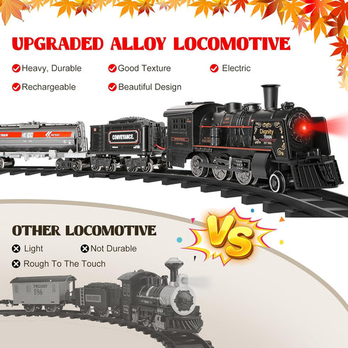 Set 3 4 5 6 7 8+ Hot Bee Train for Boys, Metal Alloy Electric Trains w/Steam Locomotive, Cargo Cars & Tracks, Train