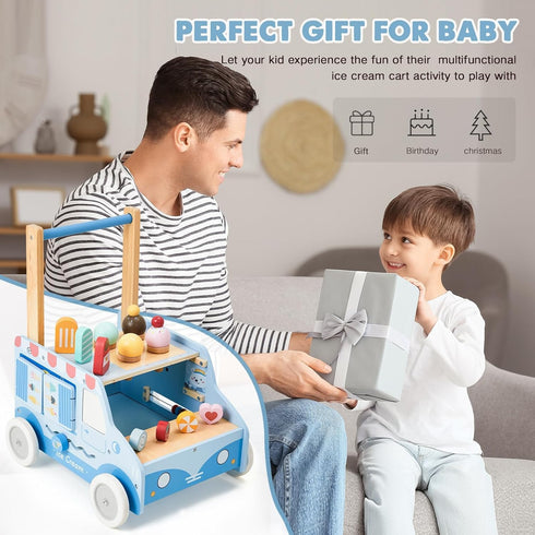 12M+, 1-3 labebe Baby Push Walker, Wooden Activity Walker for Boys Girls Push Walker Toy for Kids Learning to Walk