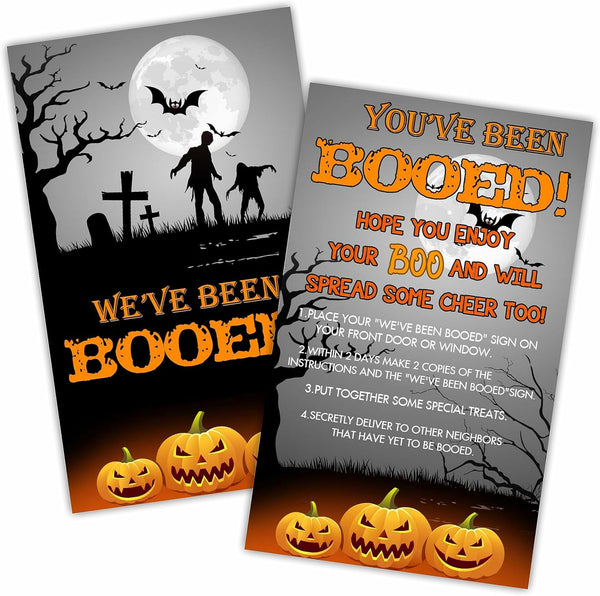 Halloween Party Game - You've Been Booed! Set of 50 Double-Sided Zombies and Graveyards Theme