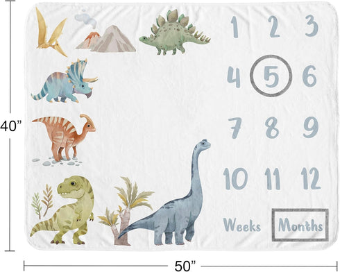 Set Sweet Jojo Designs Watercolor Dinosaur Dino Boy Baby Milestone Blanket Newborn Monthly First Year Photo Growth