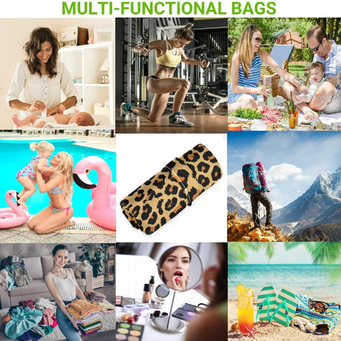 visesunny 2Pcs 2 Leopard Grain Wet Bag with Zippered Pockets Snap Handle Washable Reusable Roomy