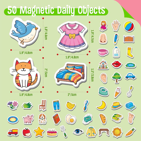 50 3+ PCS First Word Magnets, Magnetic Thickened Daily Items Fridge Magnets Adorable Educational Learning Toys