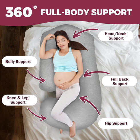 57inch PILLANI Pregnancy Pillows for Sleeping - V C U Shaped Full Body Pillow with Removable Washable Cover, Cooling