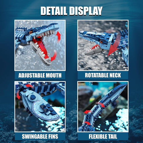 EITOLNR Set, 805 8-12 Mosasaurus Dinosaur Building Blocks PCS Dinosaur World Building Toy, Jurassic Ocean Animal Model