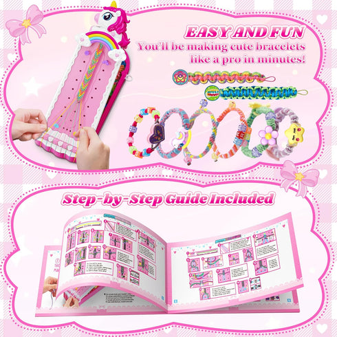 Tqeieu 4-6 6-8 8-12,2-in-1 Toy,4 5 6 7 8 9 10 11 12 Unicorn Toys for Girls Age Friendship Bracelet Making Kit