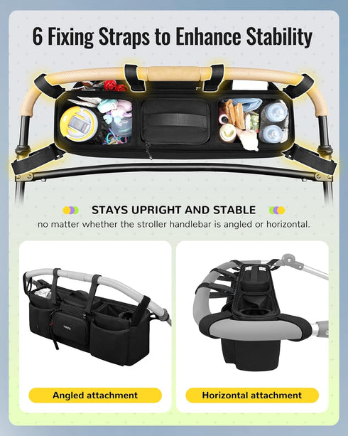 GT2 YOREPEK Padded Double Stroller Organizer with Removable Cooler Bag,Fits for Bob Duallie,Baby Jogger City Mini
