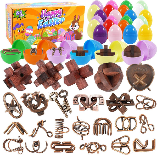 HINWOLN 24pcs Easter Egg Fillers with Brain Teaser Puzzles Toys - Easter Basket
