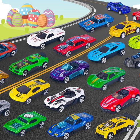 NEUBSAW 16 Packs Easter Eggs with Die-cast Cars for Boys, Prefilled Easter Eggs for Kids Toddlers Easter Basket