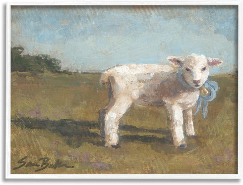 Stupell Industries Farmhouse Baby Lamb Painting, Framed Giclee Art by Sara Baker