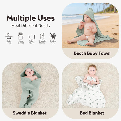 2 Pack 100% Susurration Thick Muslin Baby Towels, Cotton Soft and Absorbent Baby Bath Hooded Towel for Newborn, Infant