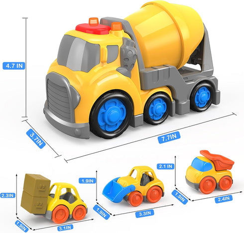 7.7" 2-4, Set 18M+, 2, 3, 4 P&C Toddlers Construction Cement Mixer Truck Toys for Ages Mixer Truck Vehicle Car