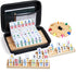 ELONGDI Mexican Train Dominoes Set with 4 Wooden Trays/Racks and Portable Carrying