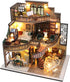 Lannso DIY Dollhouse Miniature Kit with Dust Proof Cover and Music Box, Mini Wooden Dollhouse Toys