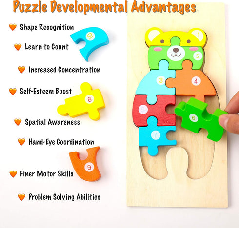 Montessori Mama Wooden Toddler Puzzles - 4-Pack Learning Toys for Kids Ages 2-4