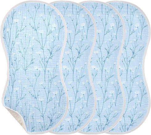 decor gift 4 Pack 22x11in Cotton Burp Cloths Muslin Easy Care Wildflower Pastel Blue Baby spit up Rags for Babies boy