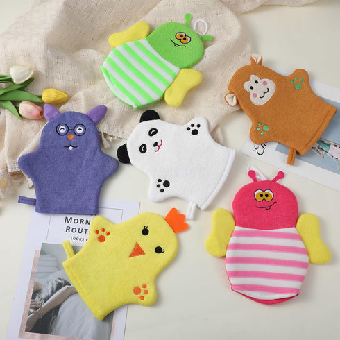Sibba 6 Pcs Baby Bath Mitt Washcloths Gloves, Gentle Cute Exfoliating Wash Mitt Animal Pattern, Baby Mittens Bath Towel