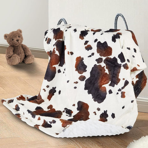 Cow Baby Blanket for Boys Girls Soft Fleece Minky Blanket with Dotted