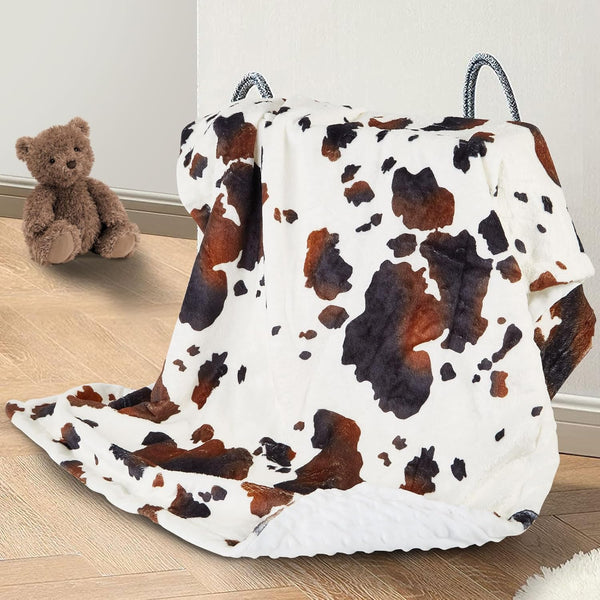 Cow Baby Blanket for Boys Girls Soft Fleece Minky Blanket with Dotted