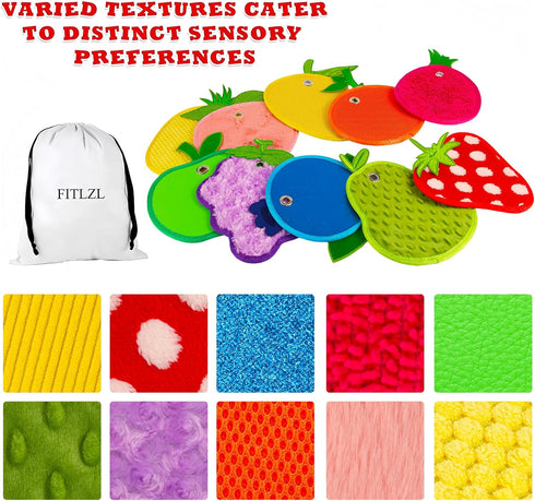 FITLZL 10 Sensory Mats, Fruit Shaped, Assorted Textured Sensory Tiles for Kids and Autistic Children, Sensory Toys