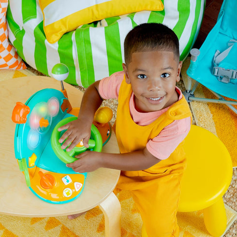 6 Bright Starts Lights and Colors Driver Toy Steering Wheel with Car Sounds for Pretend Play - Green, Months and up