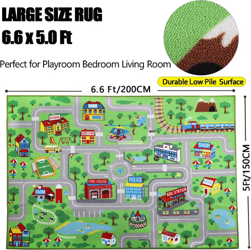 6.6' 5' Capslpad Kids Educational Play Rug - x Traffic Road Car Mat Learning Play Game Area Rug for Playroom, Living