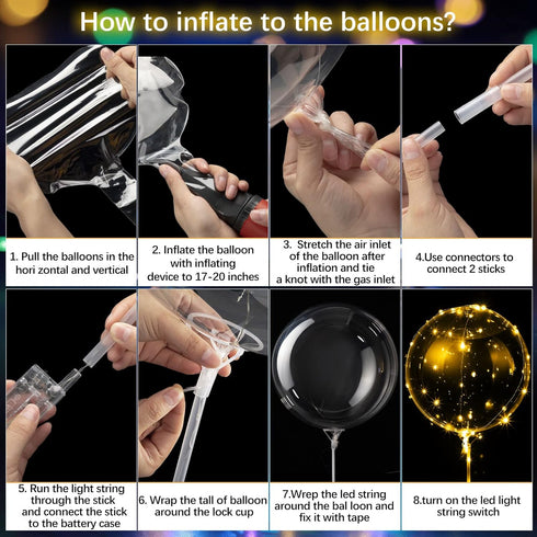 18 Pack 20 Inch, 18) Vinsot LED Bobo Balloons Light Up Balloons Clear Helium Bubble Bobo Glow with String Lights